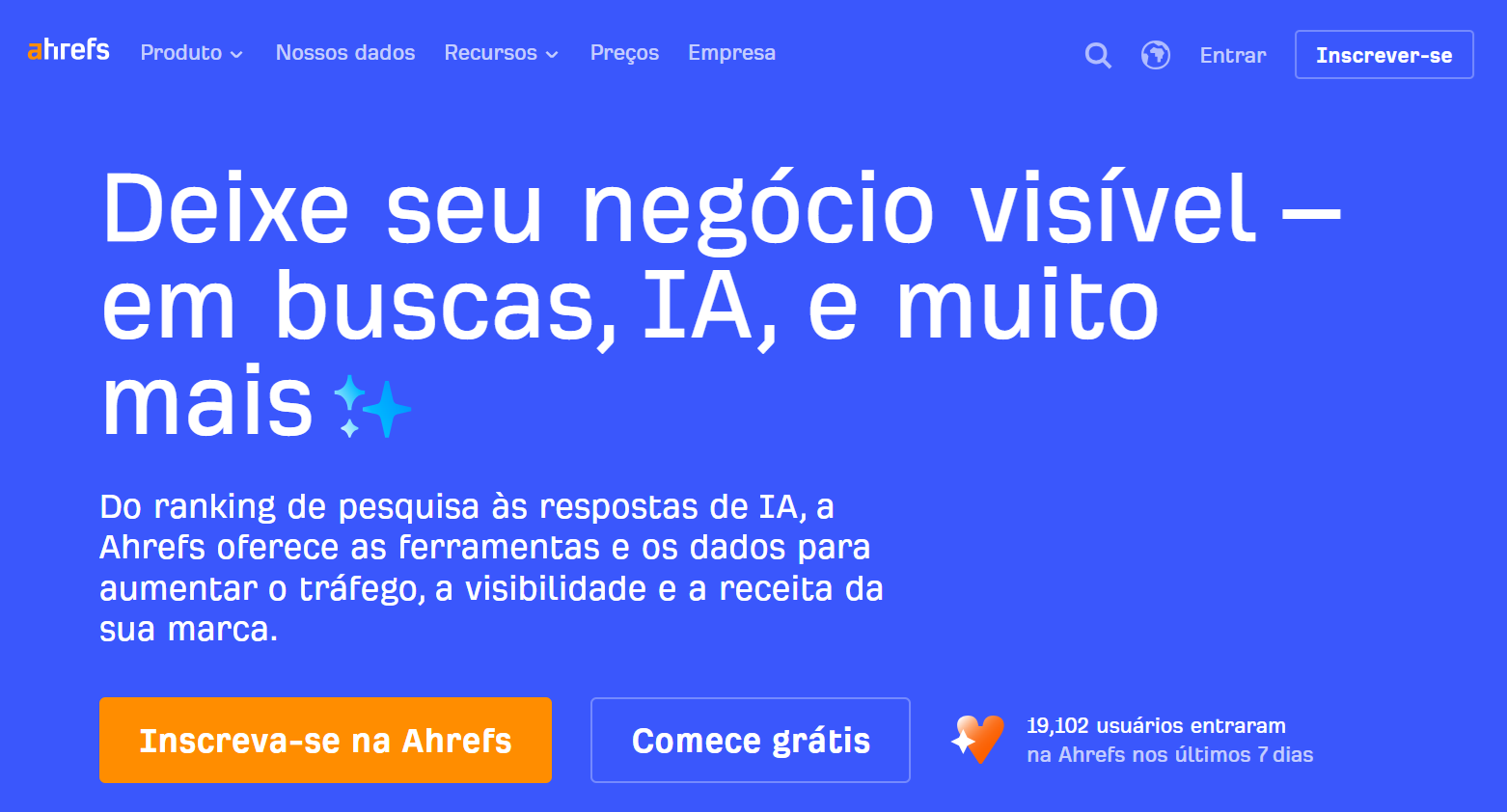 Print da pagina inicial do aHrefs.