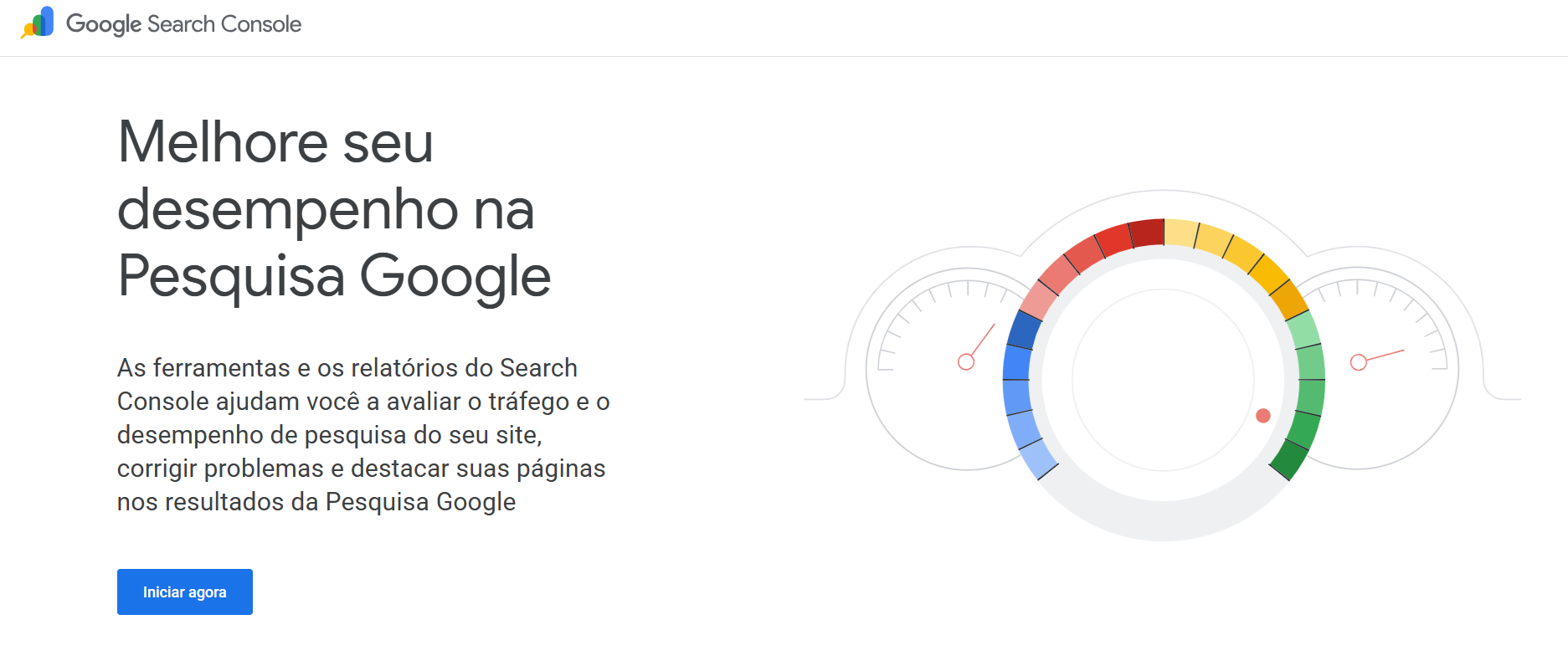 Print da homepage da ferramenta Google Search Console